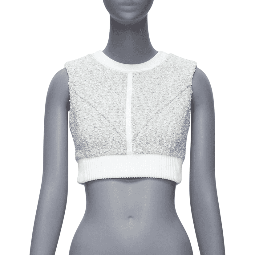 Louis Vuitton Boucle Tweed Top White Polyamide Never worn, with tag - Front View