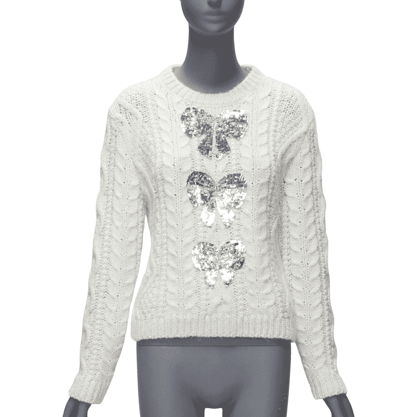 Valentino Garavani Sequins Bow Sweater White Polyester Never worn - Front View