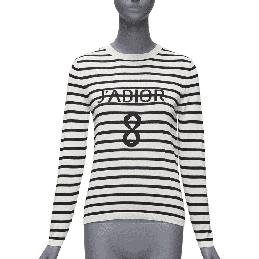 Dior J'Adior Stripe Sweater White Cotton Never worn - Front View