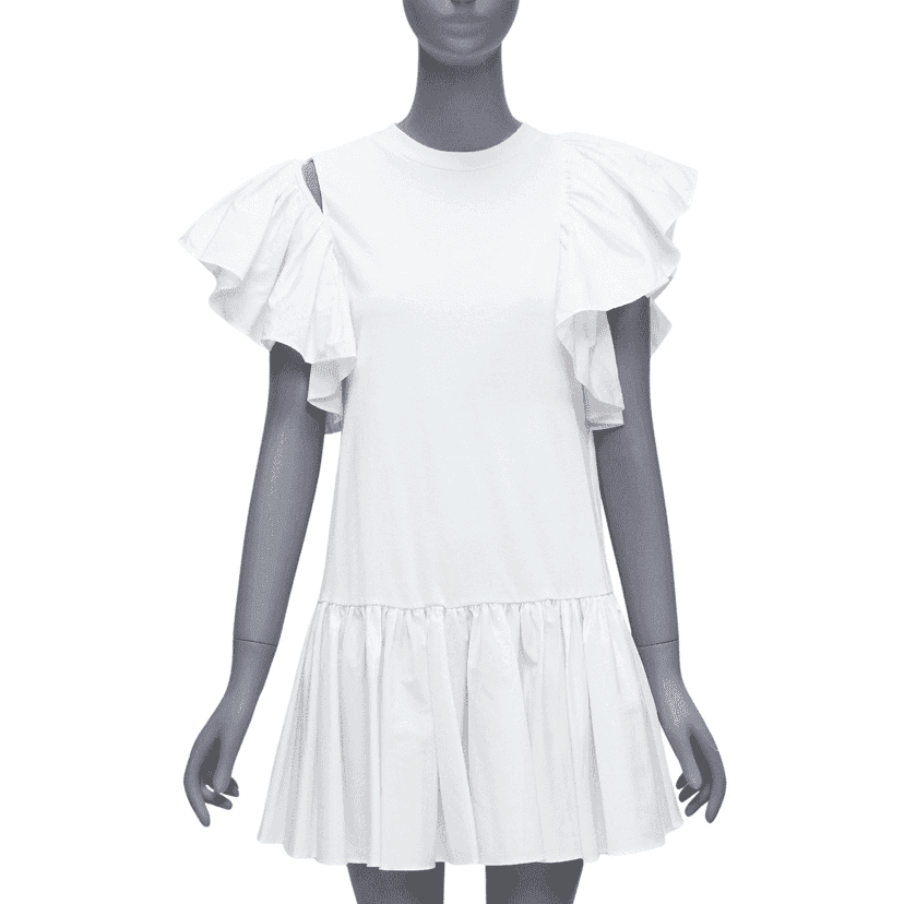Alexander McQueen Ruffled Flared Dress White Cotton Very good condition - Front View