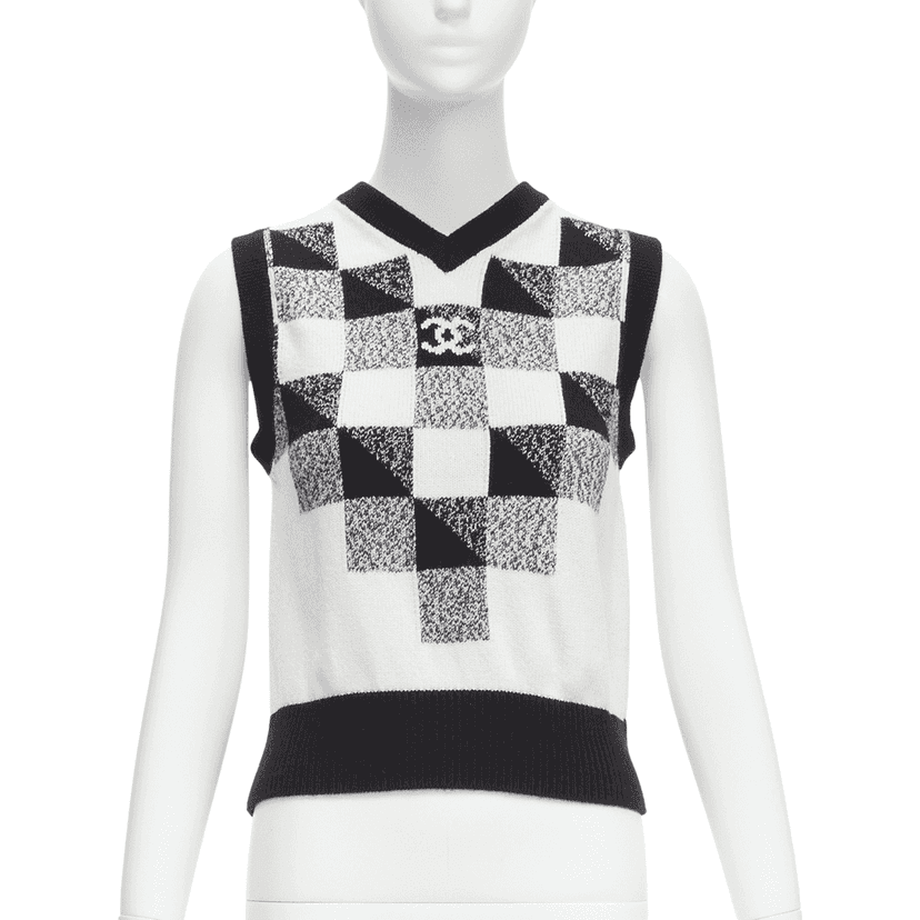 Chanel Check CC Sweater Vest Black Cashmere Never worn - Front View