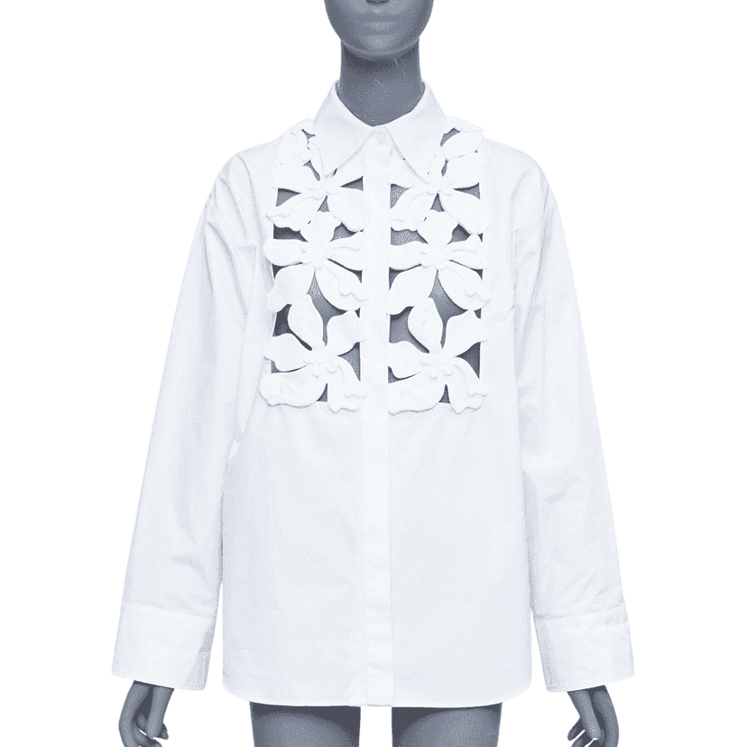 Valentino Floral Bib Shirt White Cotton Very good condition - Front View
