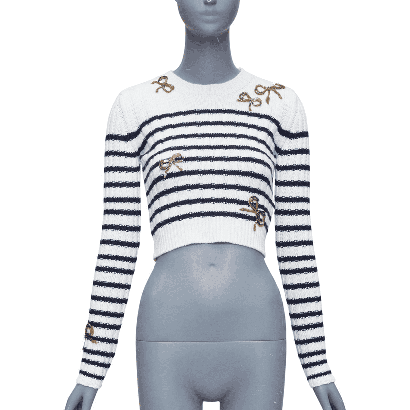 Valentino Garavani Sequin Ribbon Sweater Beige Wool Never worn - Front View