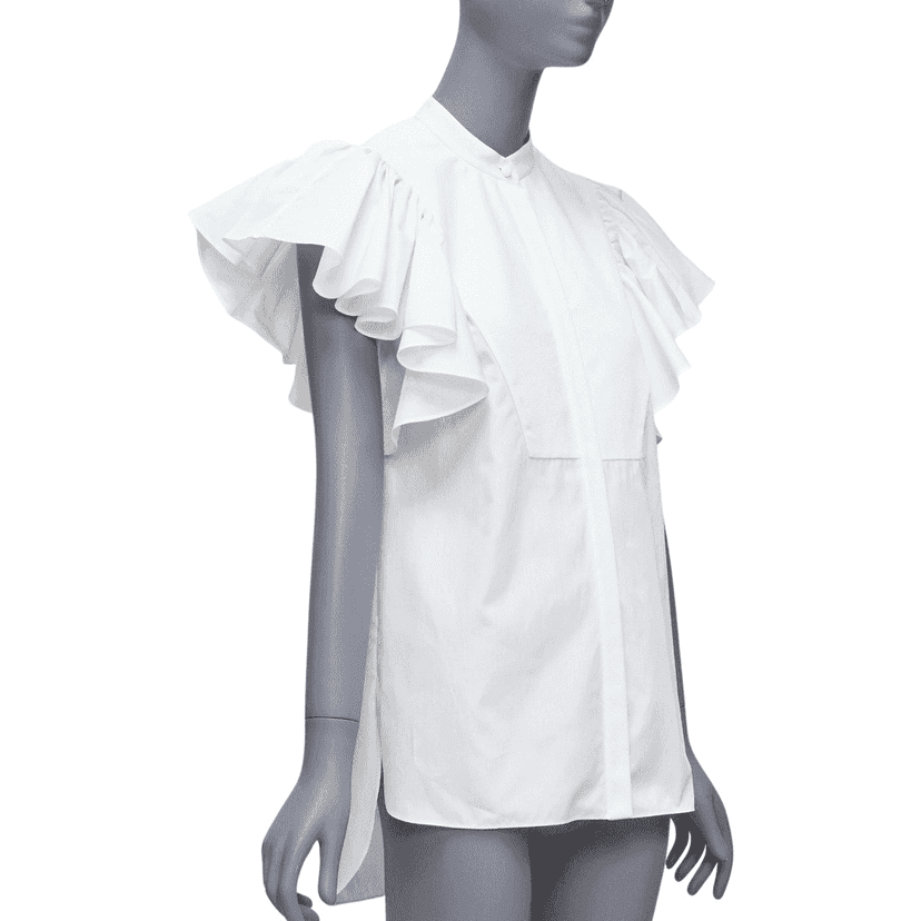 Alexander McQueen Frill Mandarin Shirt White Cotton Very good condition - Front View