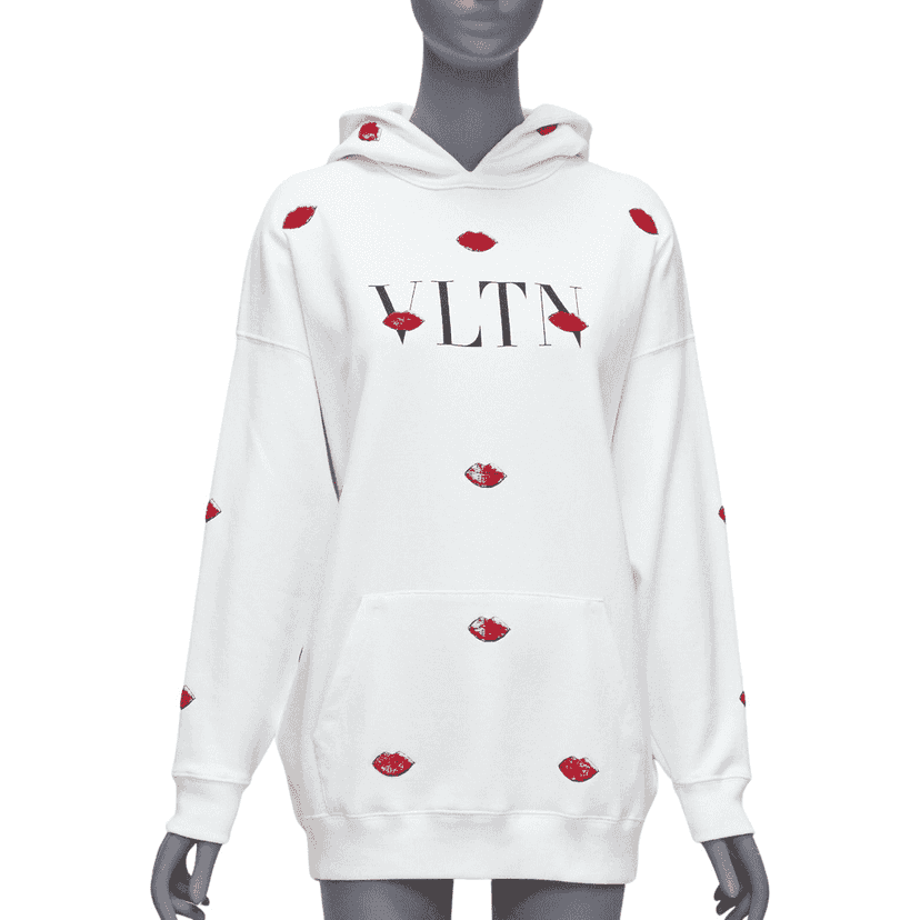 Valentino Garavani Sequin Lips Hoodie White Cotton Never worn - Front View