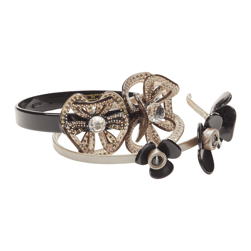 Unsigned Layered Flower Band Black Plastic Very good condition - Front View