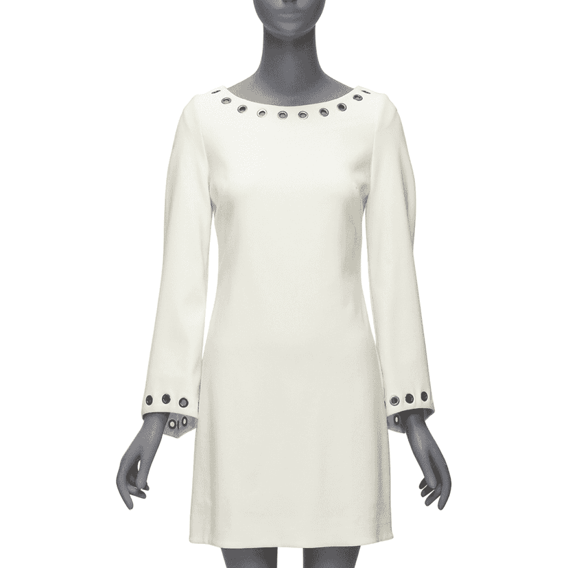 Celine Grommet Mini Dress Ecru Wool Very good condition - Front View