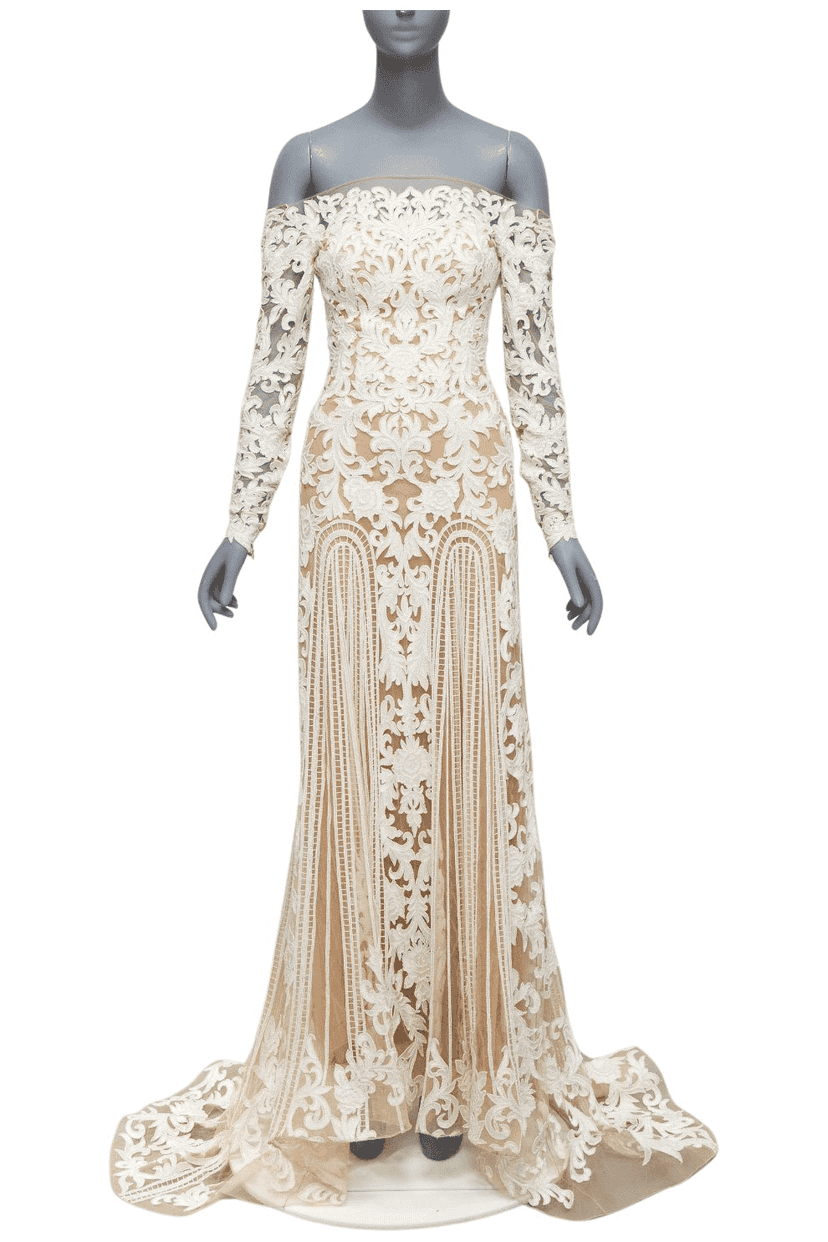 Zuhair murad Pearl Wedding Gown White Silk Very good condition - Front View
