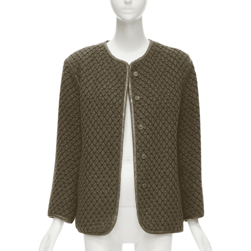 Issey Miyake Brown Cloque Leather Jacket Brown Wool Good condition - Front View