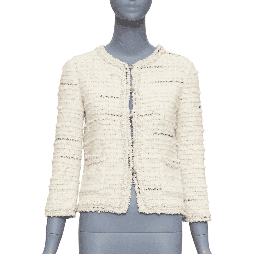 Chanel Boucle Tweed Cardigan Beige Wool Very good condition - Front View