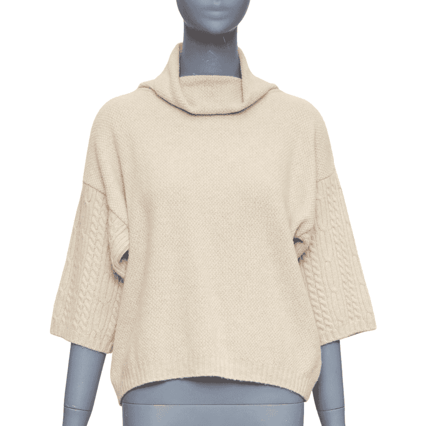 Max Mara Cable Knit Sleeve Sweater Beige Wool Very good condition - Front View
