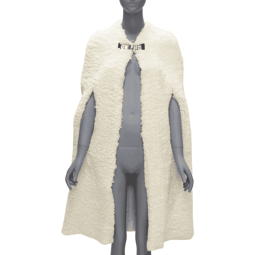 Celine Gold Buckle Shearling Cape Ecru Fur Very good condition - Front View