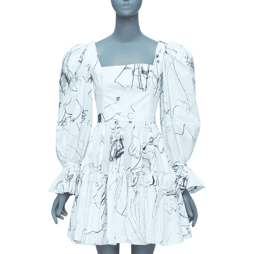 Alexander McQueen Sketch Puff Dress White Cotton Never worn - Front View