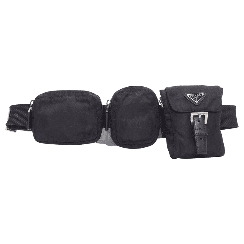 Prada Nylon Triple Waist Bag Black Good condition - Front View