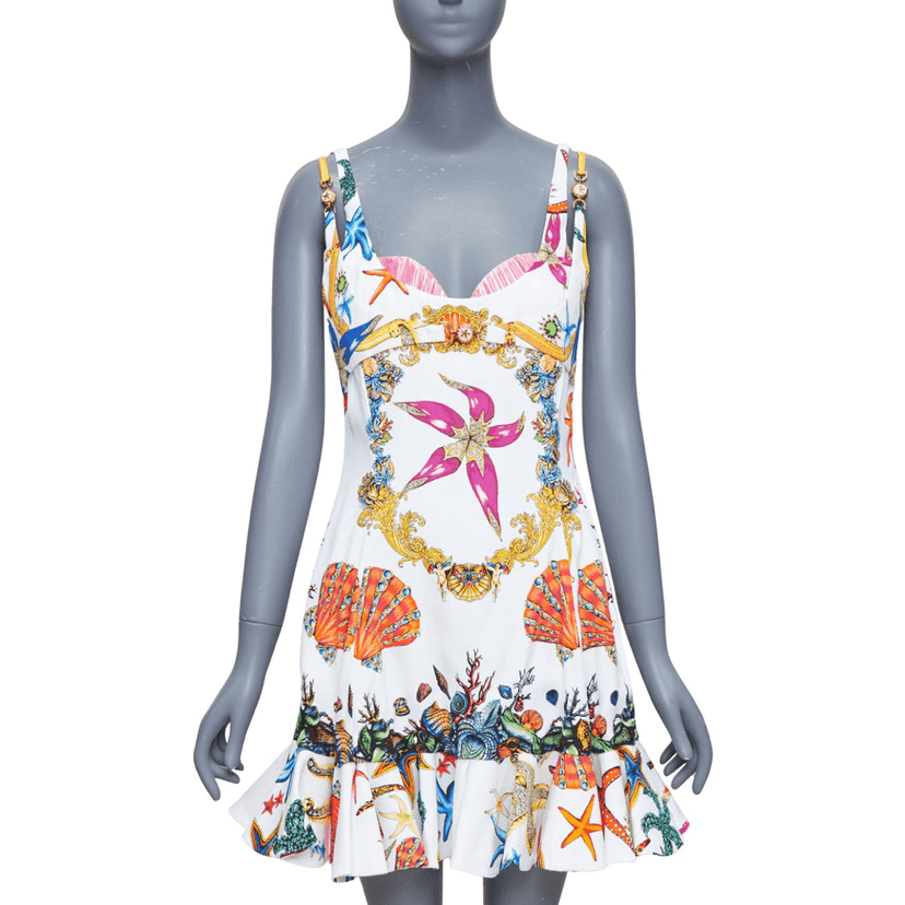 Versace Starfish Flounce Dress White Polyester Never worn, with tag - Front View