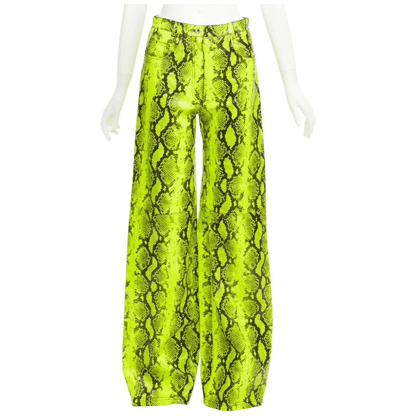Off-White Neon Leather Pants Yellow Leather Never worn - Front View
