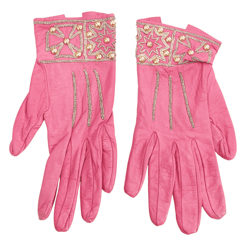 Christian Lacroix Trapeze Stud Gloves Pink Leather Very good condition - Front View