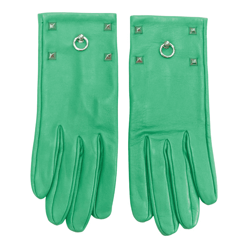 Hermès Pink Stud Gloves Green Leather Very good condition - Front View
