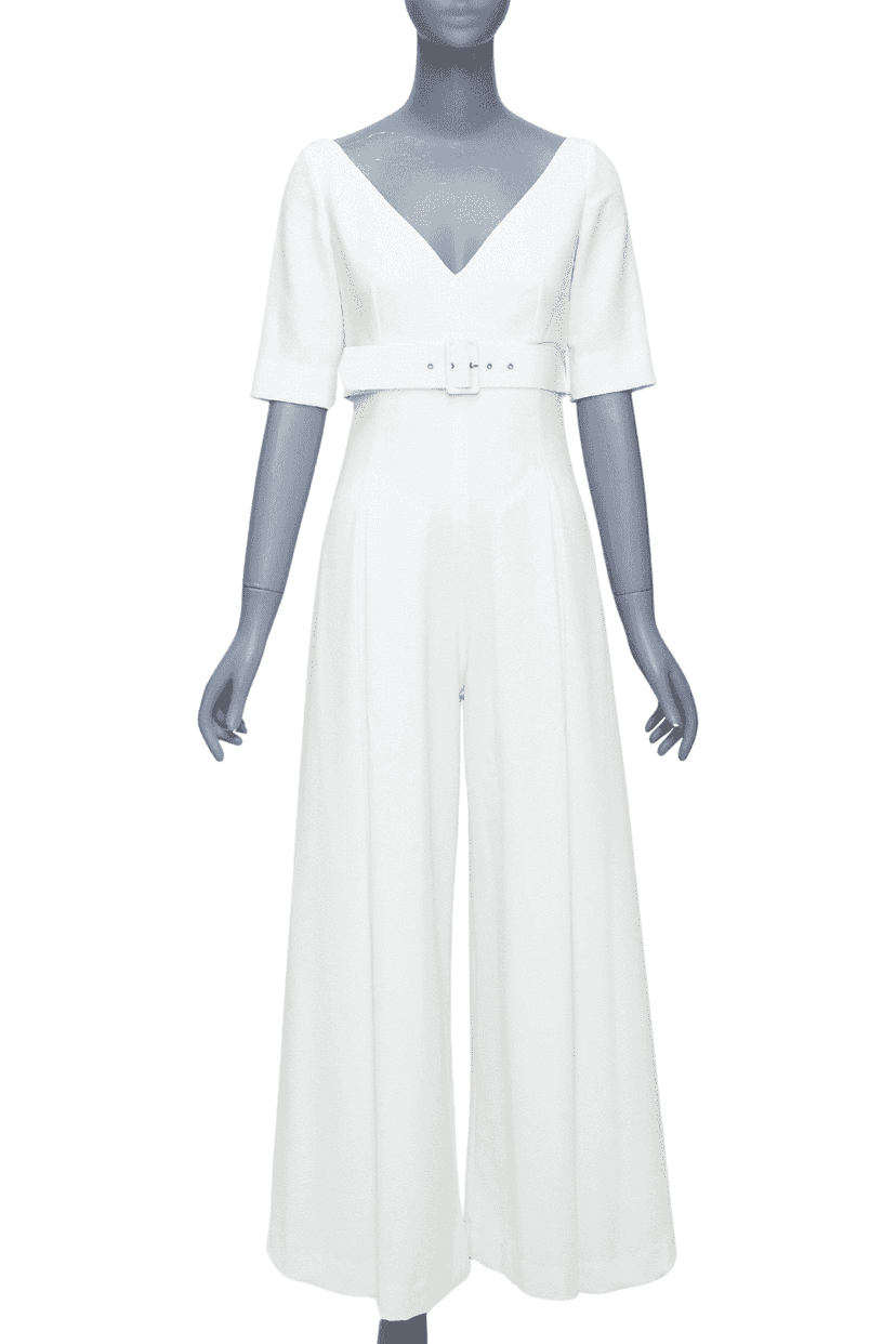 Emilia Wickstead Cloque Belted Jumpsuit Beige Polyester Very good condition - Front View