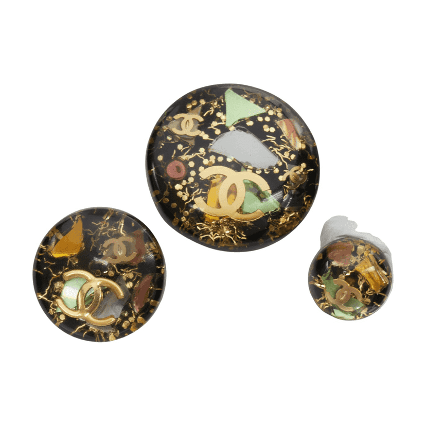 Chanel Set of 3 Pins Black Plastic Very good condition - Front View