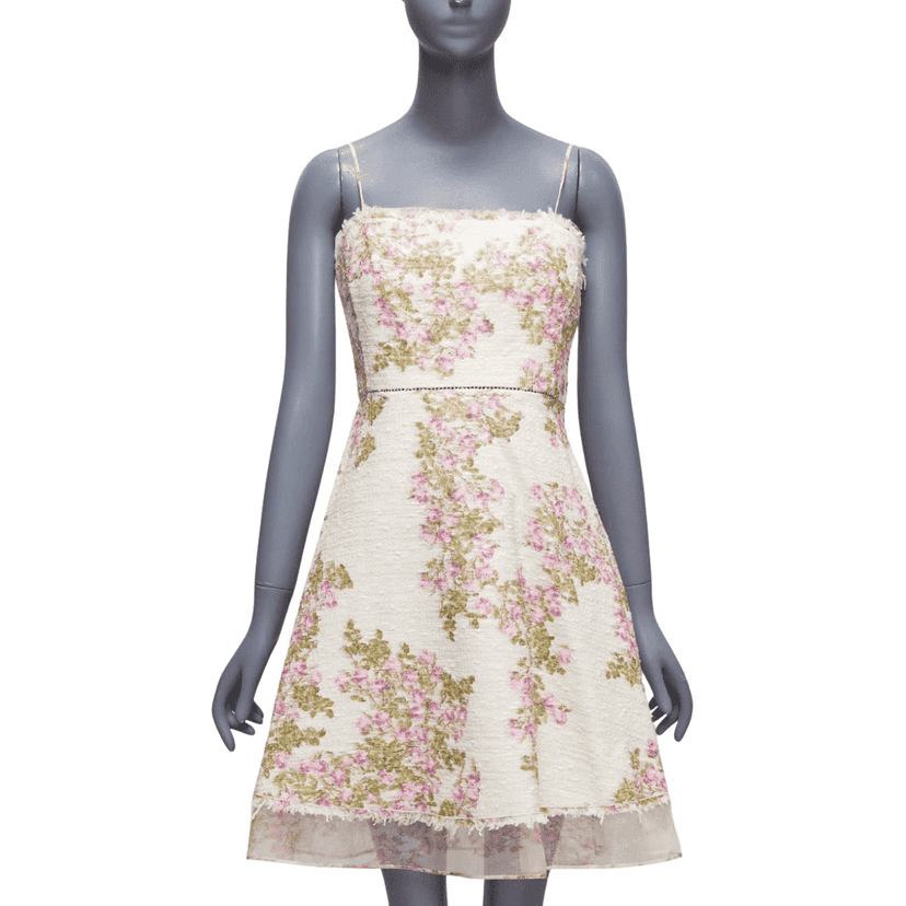 Giambattista Valli Floral Tweed Dress Beige Cotton Never worn - Front View
