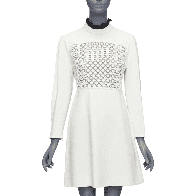 Giambattista Valli Ruffle Collar Dress Beige Cotton Fair condition - Front View
