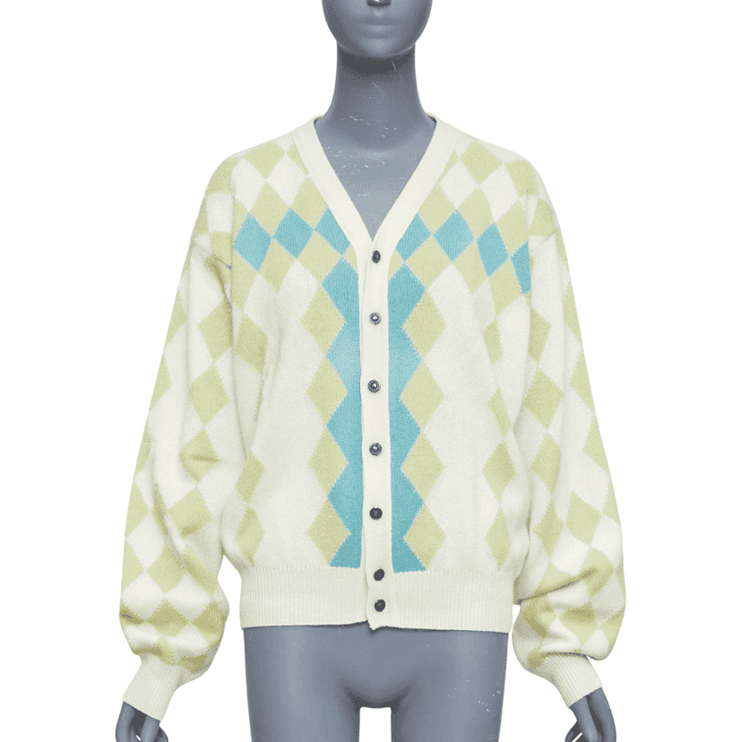 Gianni Versace Argyle Wool Cardigan Yellow Wool Good condition - Front View