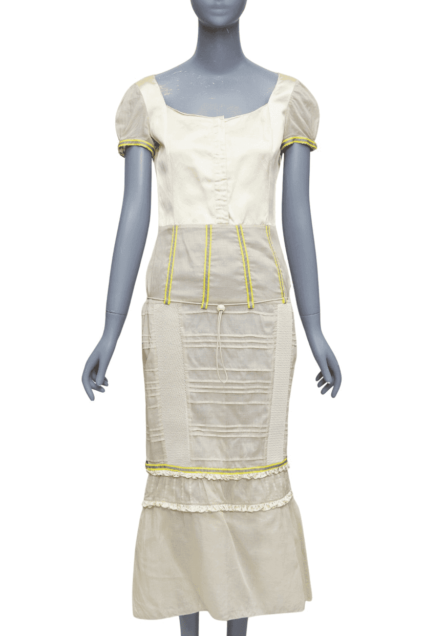 Miu Miu Patchwork Neon Dress Ecru Silk Very good condition - Front View
