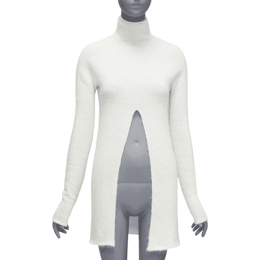 Jil Sander Split Front Sweater White Wool Never worn - Front View