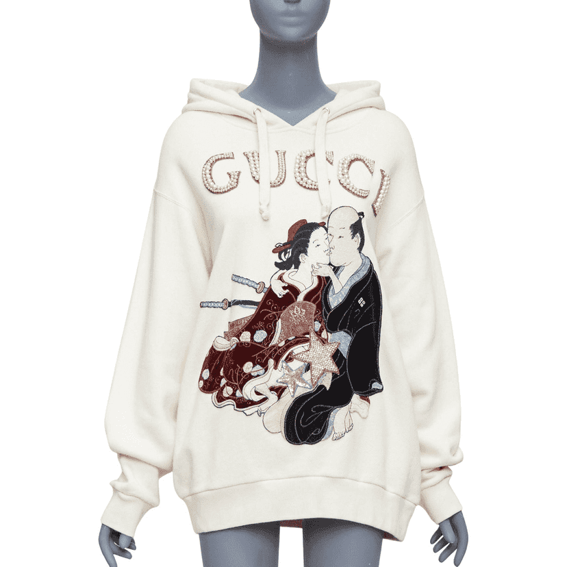 Gucci Embroidery Pearl Hoodie Ecru Cotton Very good condition - Front View
