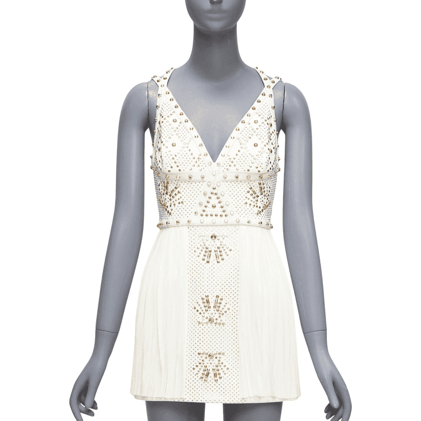 Versace Studded Skirt Dress Ecru Polyamide Good condition - Front View