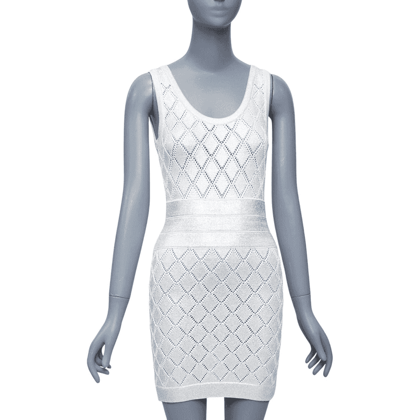 Balmain Argyle Knit Dress Silver Viscose Never worn - Front View