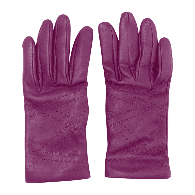 Hermès Green Medor Gloves Purple Leather Never worn - Front View