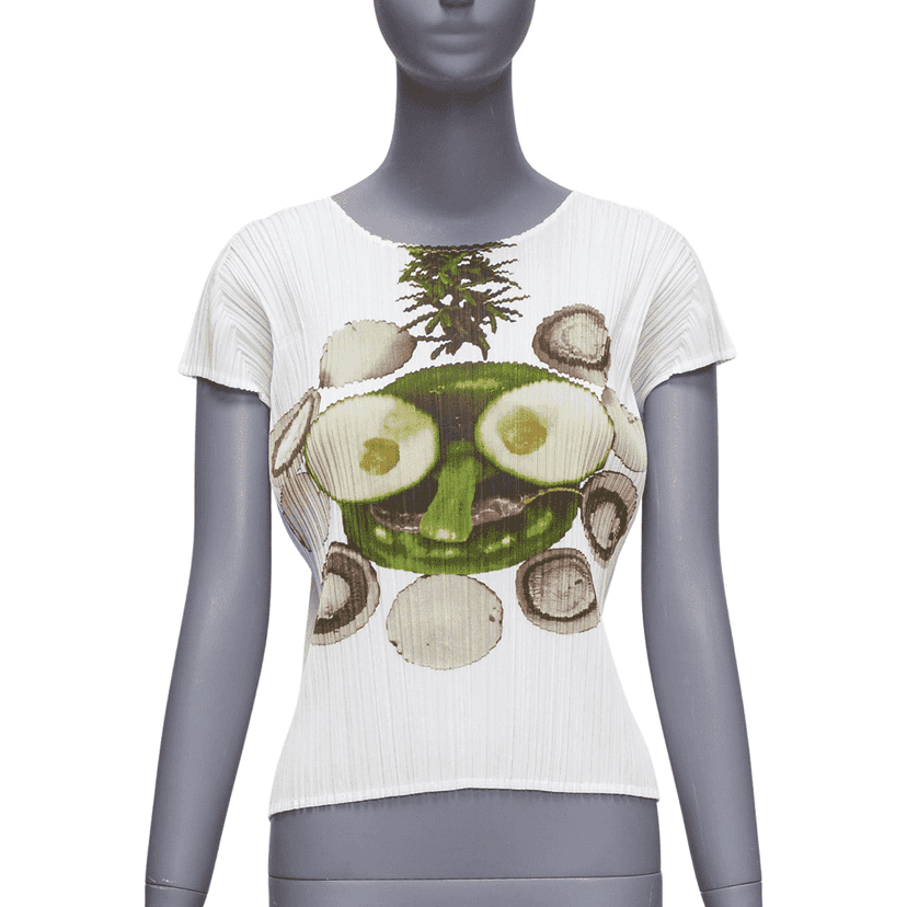 Issey Miyake Cucumber Print Top White Polyester Never worn - Front View