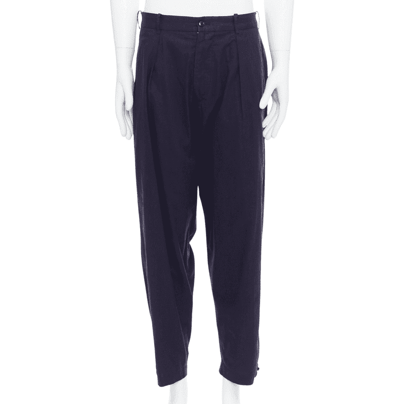 Yohji Yamamoto Cotton Pleated Pants Navy Cotton Good condition - Front View