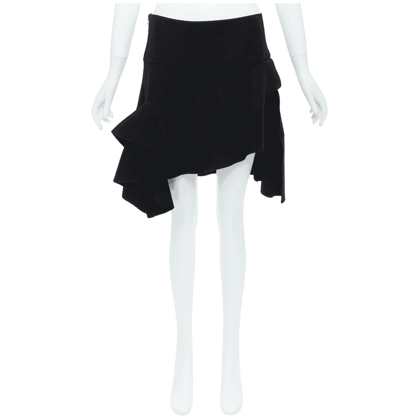 Balenciaga Ruffle Slit Skirt Black Polyester Very good condition - Front View