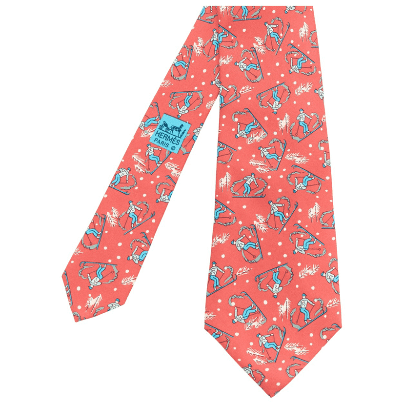 Hermès Skiier Snow Tie Red Silk Very good condition - Front View