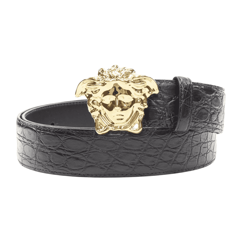 Versace Medusa Coin Black Belt Black Leather Never worn, with tag - Front View