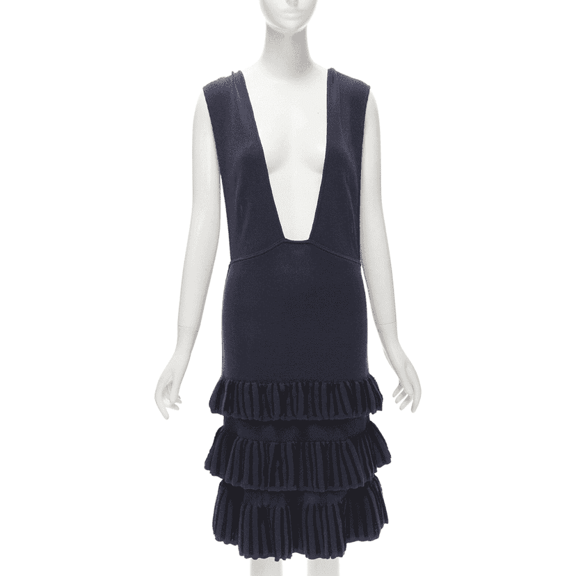 Alaïa Tiered Ruffles Dress Navy Cotton Very good condition - Front View