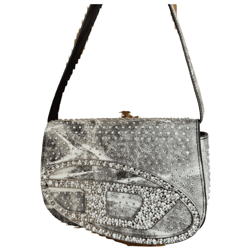 Diesel Crystal-Embellished Grey Leather White Gold Never worn - Front View