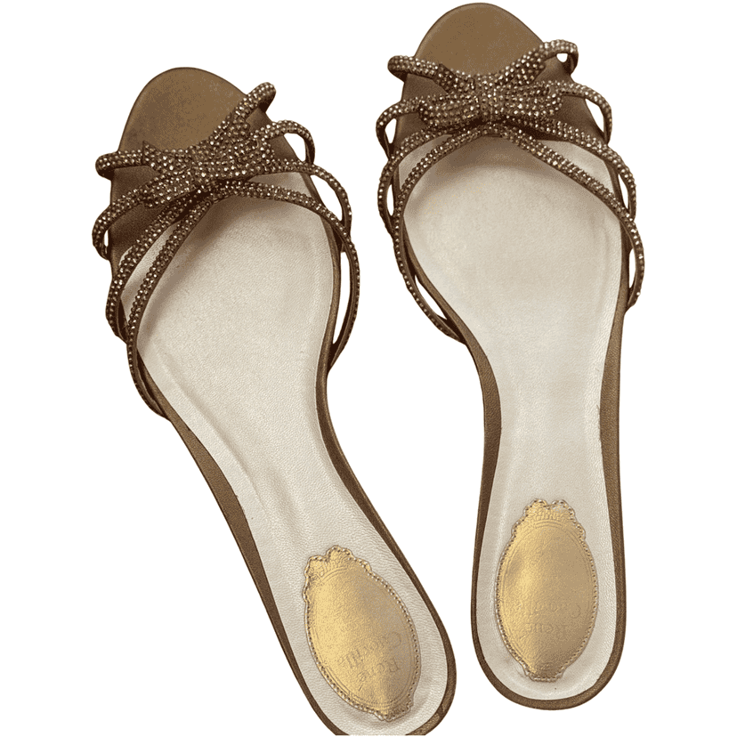 Rene Caovilla Brown Satin Strass Flat Brown Satin Good condition - Front View