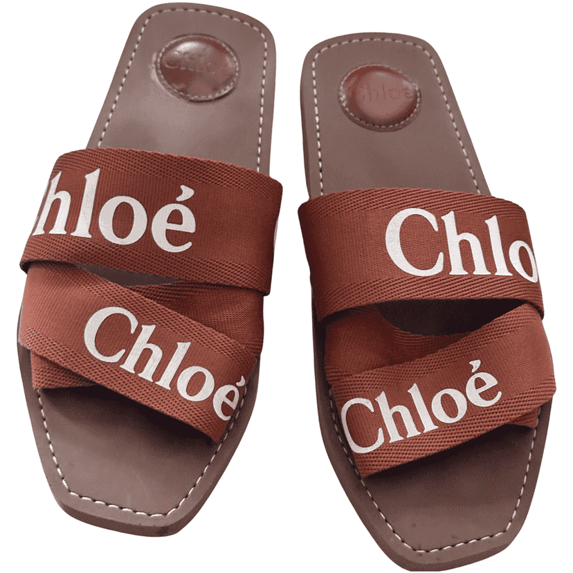 Chloé Woody Flat Slides 40 Brown Canvas Good condition - Front View