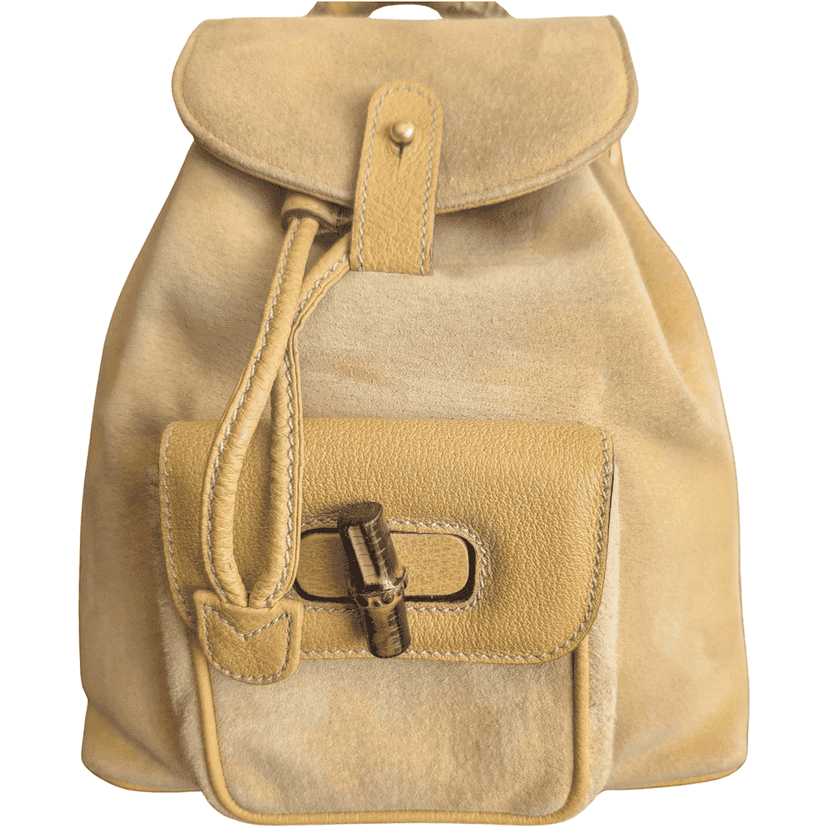 Gucci Vintage Gucci Bamboo Backpack Yellow Leather Wood Very good condition - Front View