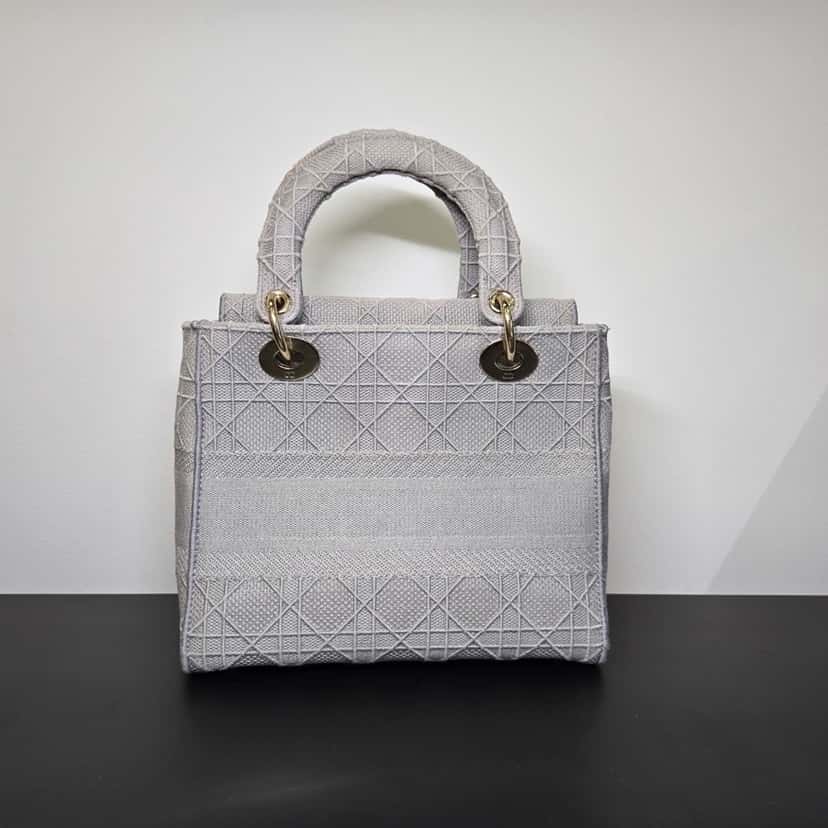 Dior Lady D-Lite Grey Canvas Good condition - Back View