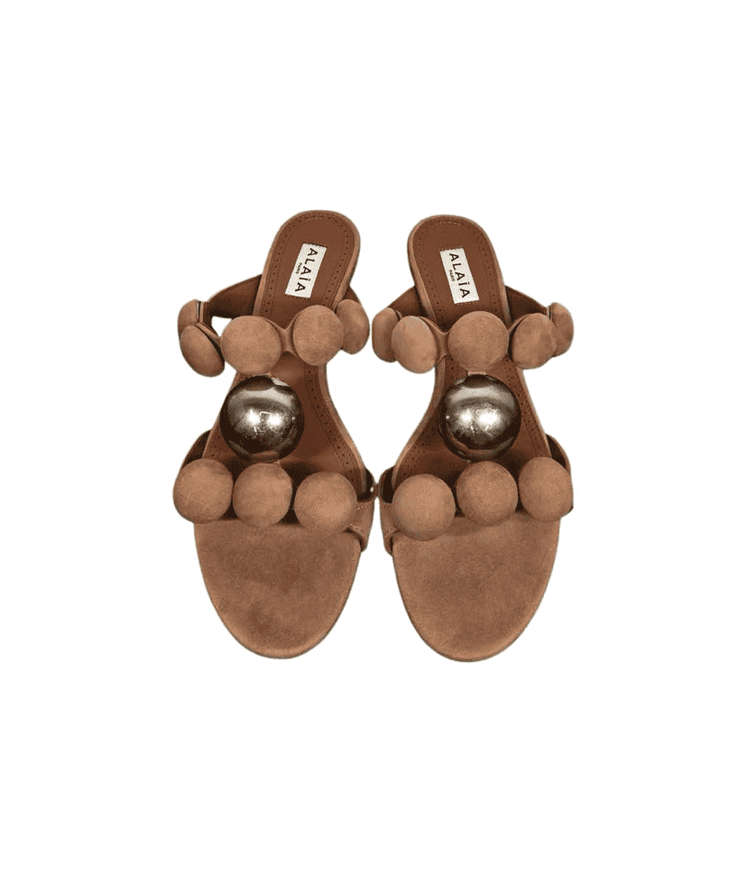 Alaïa Sandals Shoes High Ball Heel Slip Beige Leather Never worn - Front View