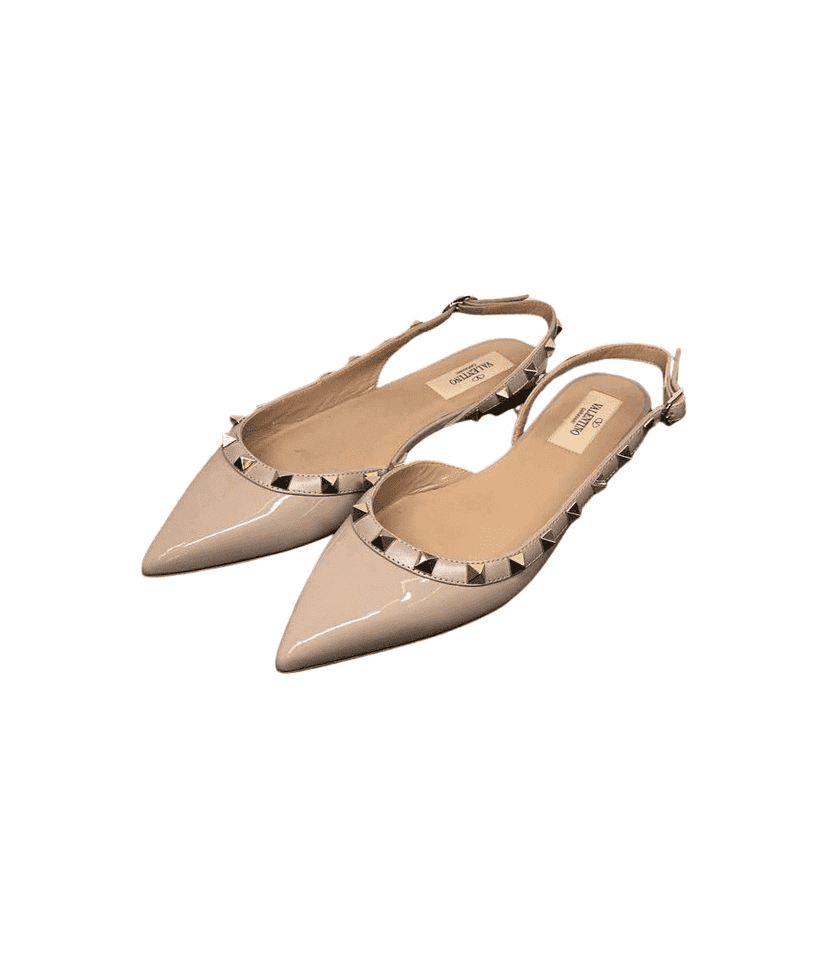 Valentino Rockstud Pointed Toe Slingback Beige Leather Never worn - Front View