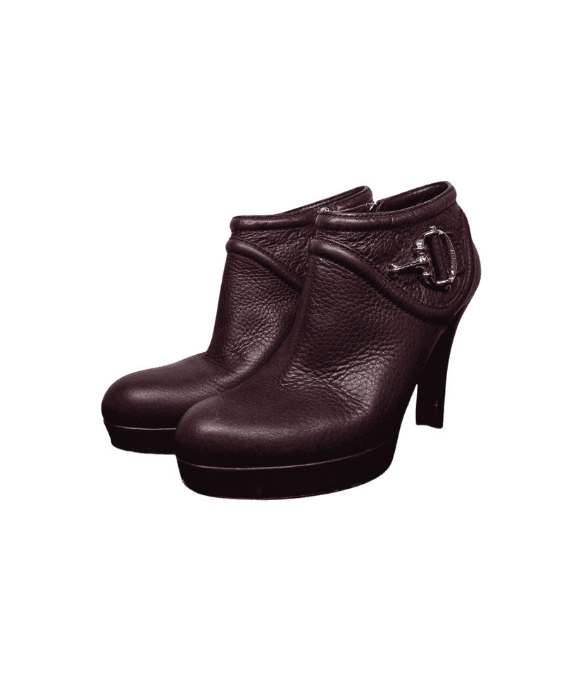 Gucci Black Leather Horsebit Ankle Boots Burgundy Leather Good condition - Front View