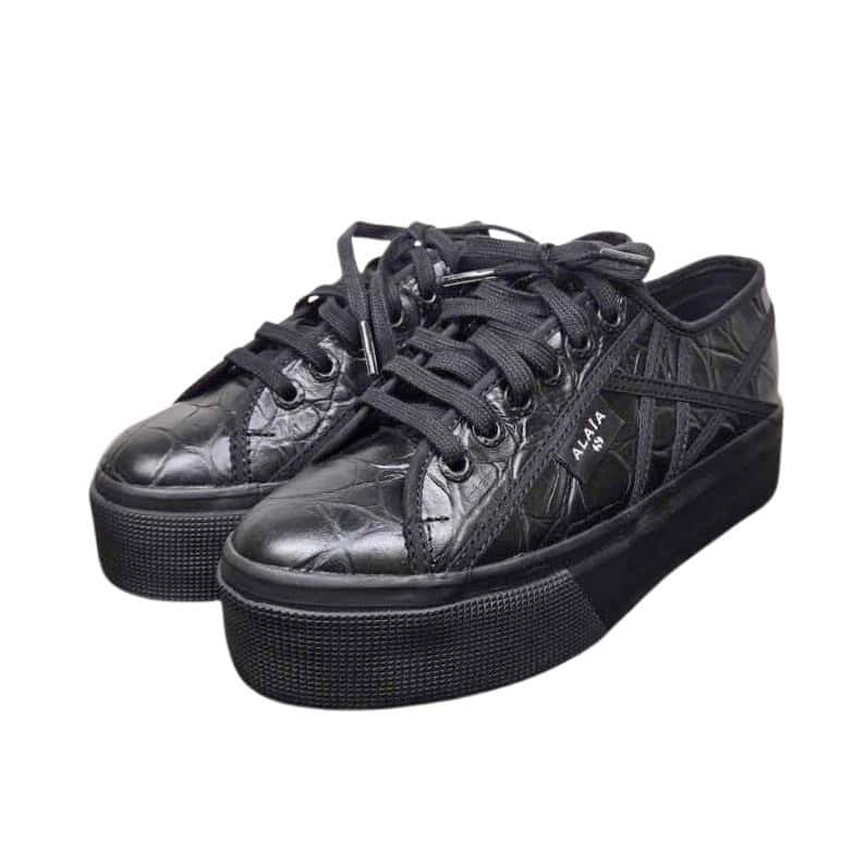 Alaïa Sneakers collaboration with Superga Black Leather Never worn - Front View