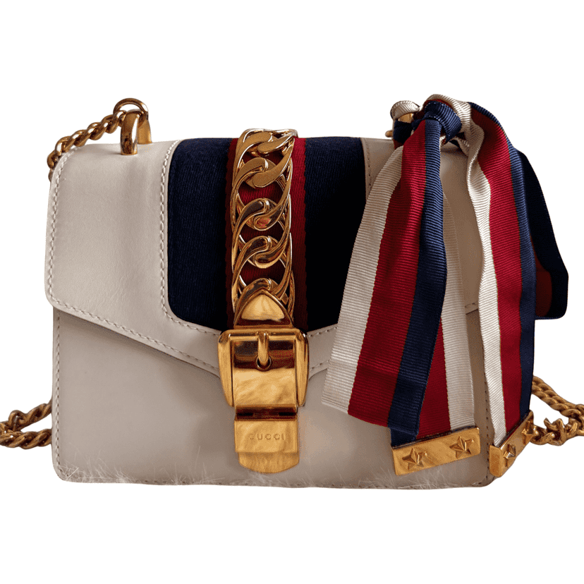 Gucci Sylvie White Mini Chain White Leather Very good condition - Front View