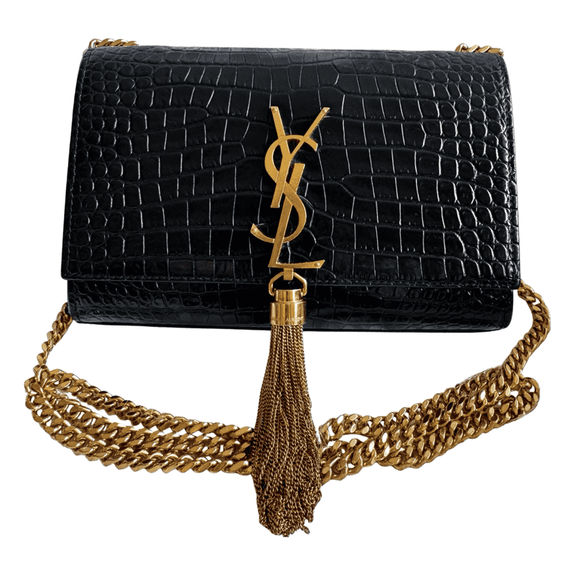 Saint Laurent Kate Small Tassel Croc Black Leather Very good condition - Front View